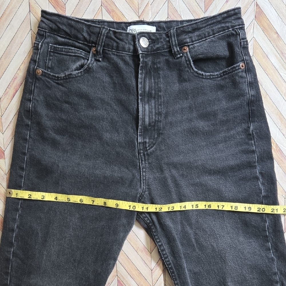 Zara Black Washed High Rise Straight Leg Jeans Size 8 Womens Denim - Picture 7 of 13